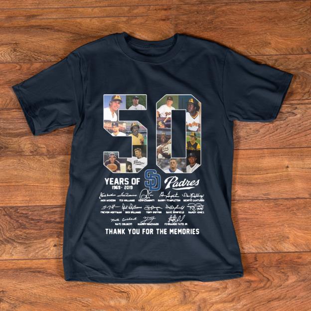 Hot San Diego Padres 50 Years 1969 2019 Signatures shirt 1 - Hot San Diego Padres 50 Years 1969-2019 Signatures shirt
