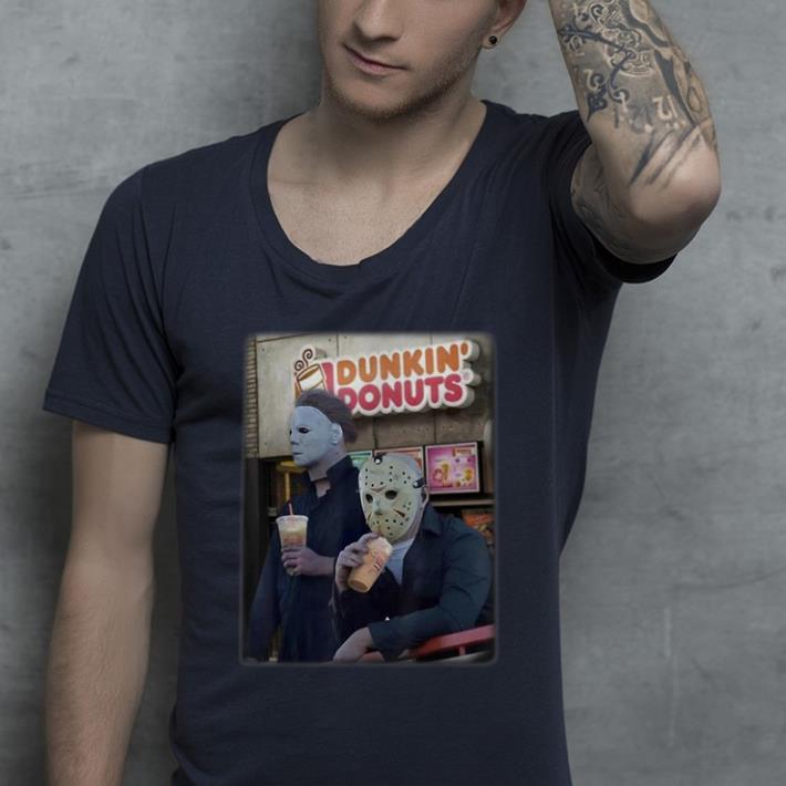 Awesome Leatherface And Jason Drinking Dunkin Donuts Halloween shirt 4 - Awesome Leatherface And Jason Drinking Dunkin' Donuts Halloween shirt