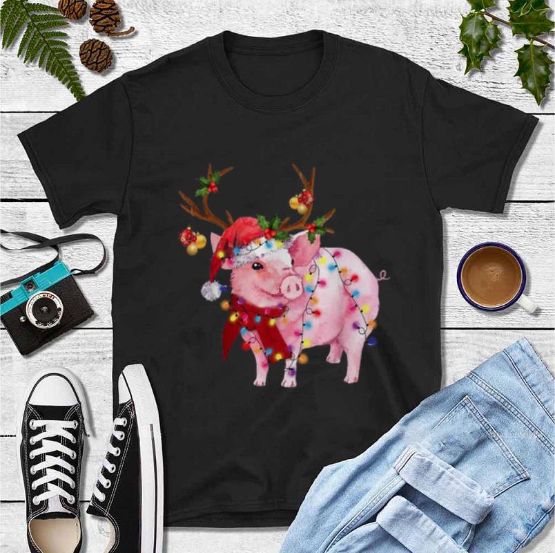 Awesome Christmas Lights Pig wearing Santa hat shirt 4 - Awesome Christmas Lights Pig wearing Santa hat shirt