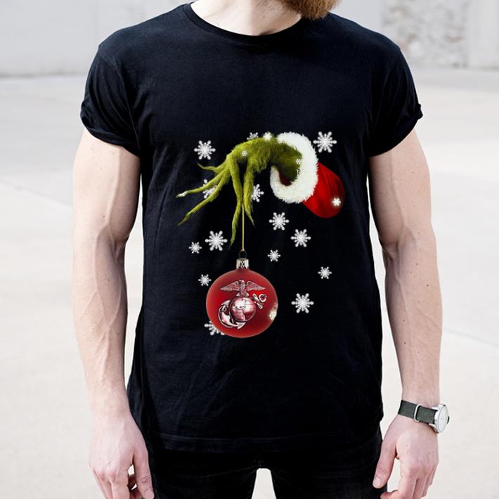 Great Grinch holding US Marines Ornament Christmas shirt 4 - Great Grinch holding US Marines Ornament Christmas shirt