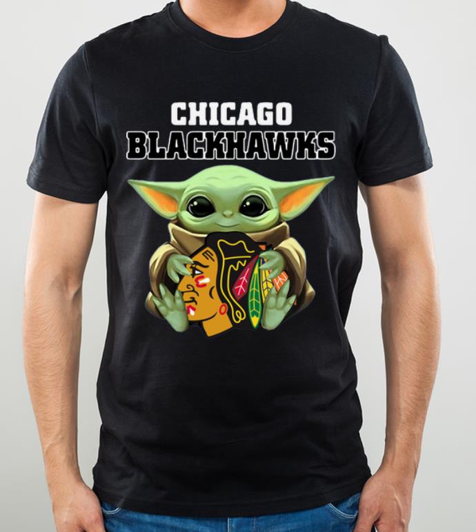 Premium Star Wars Baby Yoda Hug Chicago Blackhawks shirt 4 - Premium Star Wars Baby Yoda Hug Chicago Blackhawks shirt