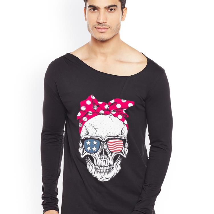 Awesome Lady Skull American flag Bow shirt 4 - Awesome Lady Skull American flag Bow shirt