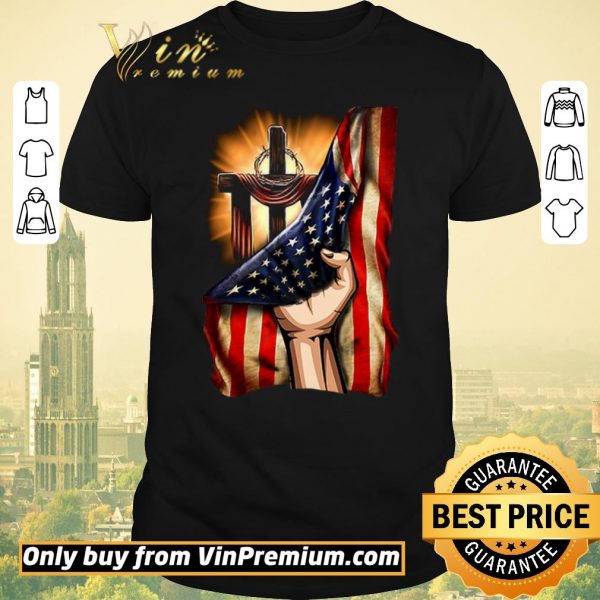 Pretty Cross Christ Jesus God America Flag shirt sweater