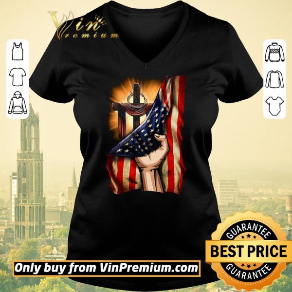 Pretty Cross Christ Jesus God America Flag shirt sweater