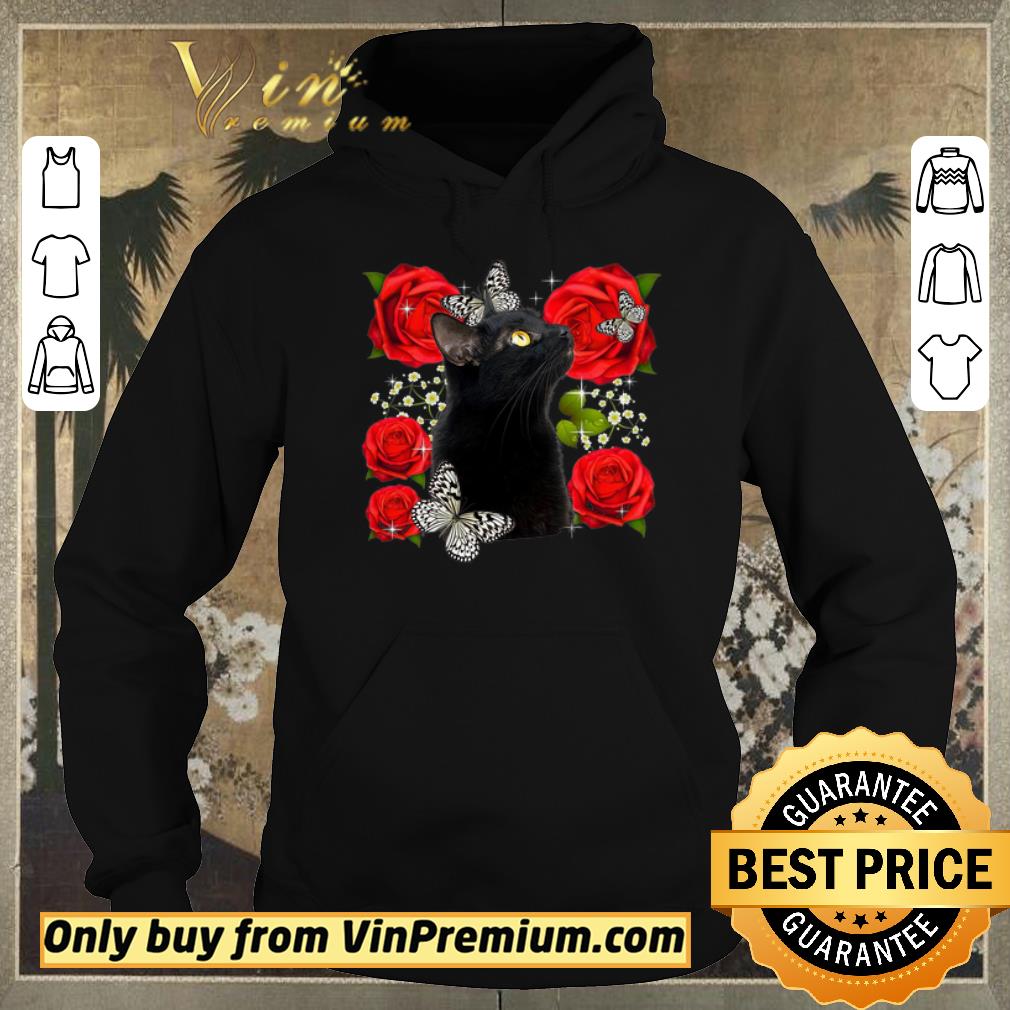 649fb06e pretty black cat rose flowers butterfly shirt sweater 4 - Pretty Black Cat Rose Flowers Butterfly shirt sweater