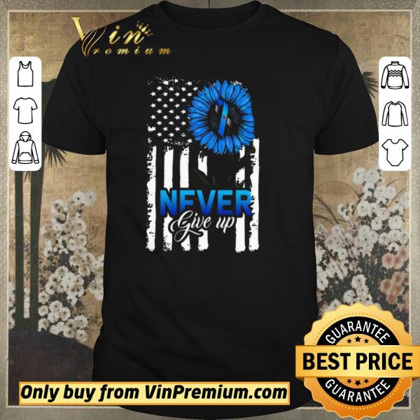 Hot American Flag Sunflower Awareness Blue Never Give Up shirt sweater