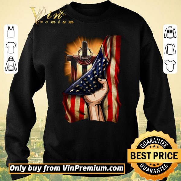 Pretty Cross Christ Jesus God America Flag shirt sweater