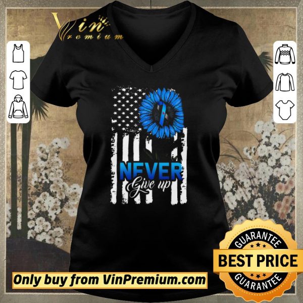 Hot American Flag Sunflower Awareness Blue Never Give Up shirt sweater