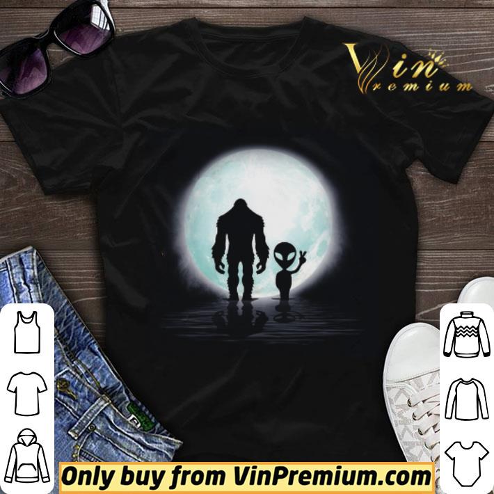 Bigfoot And Alien Peace Sign Moon shirt sweater
