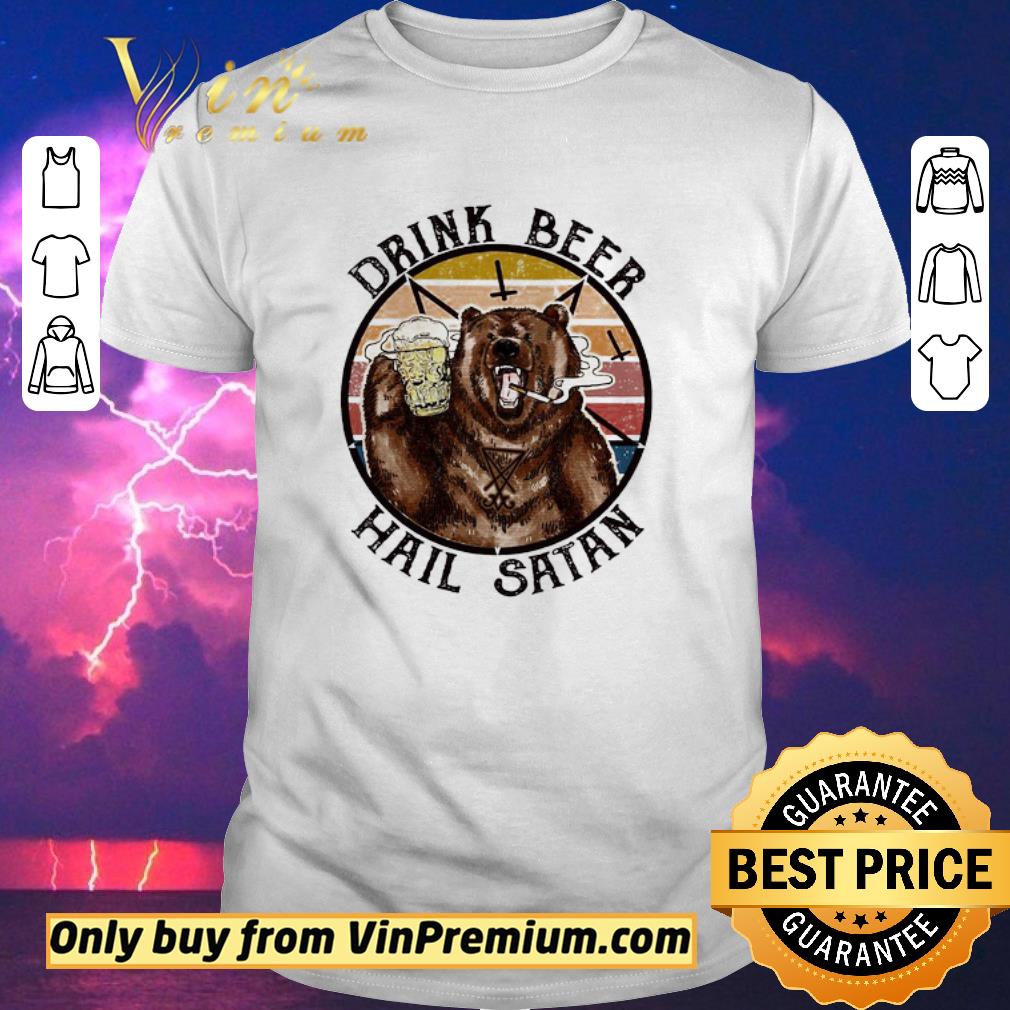Funny Bear drink beer hail Satan vintage shirt sweater