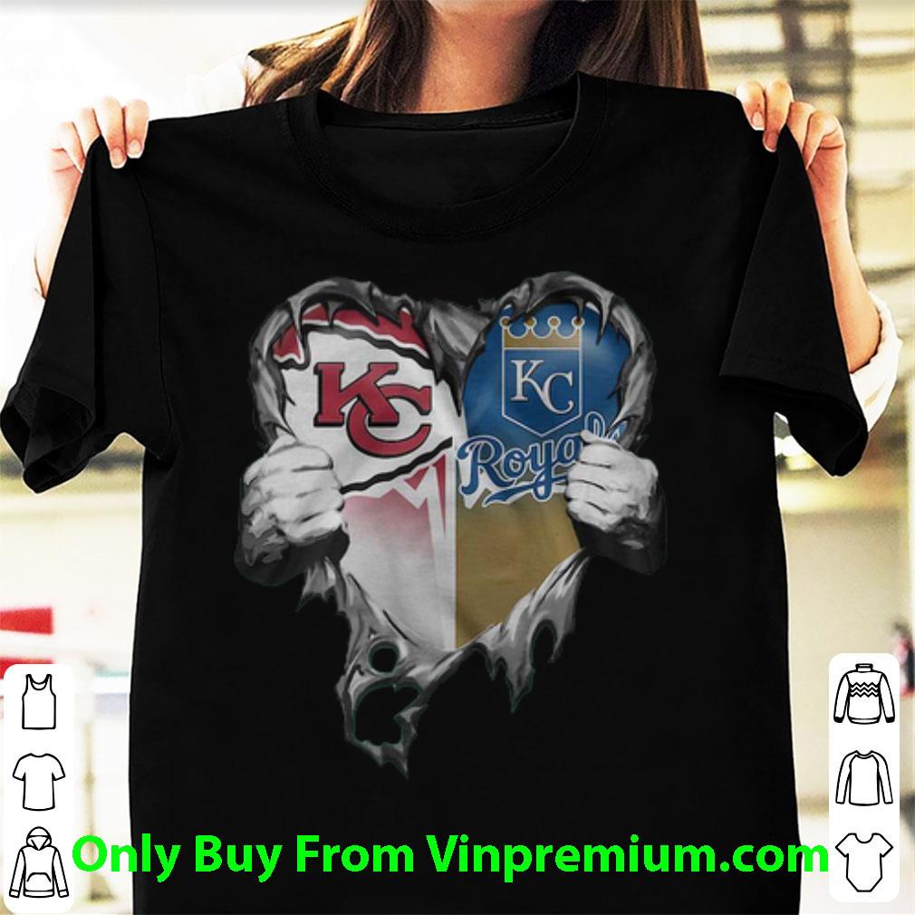 Awesome Kansas City Chiefs And Kansas City Royals Blood Inside Me Heart shirt