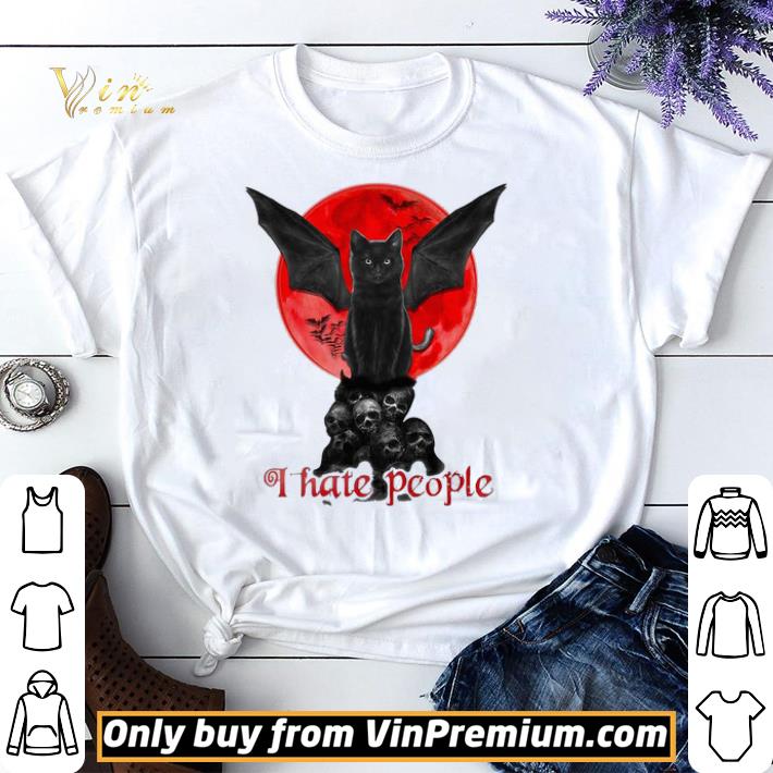 Bat And Black Cat Moon Skull I Hate People shirt sweater
