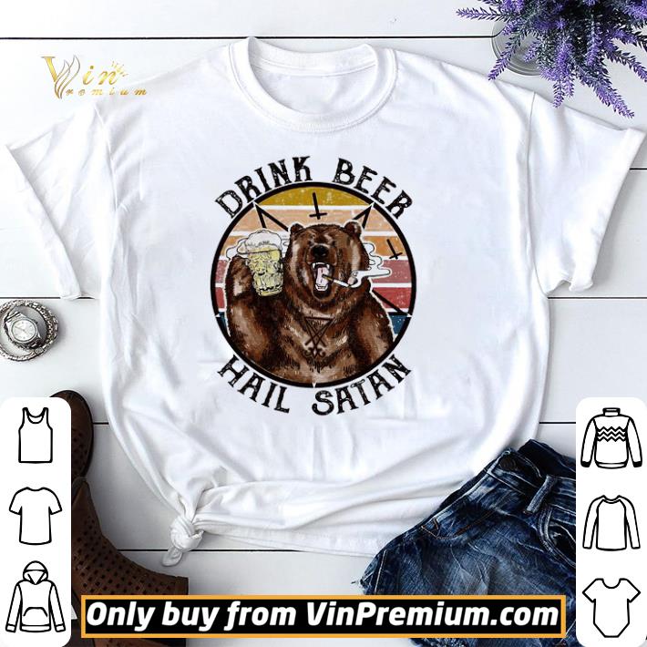 Funny Bear drink beer hail Satan vintage shirt sweater