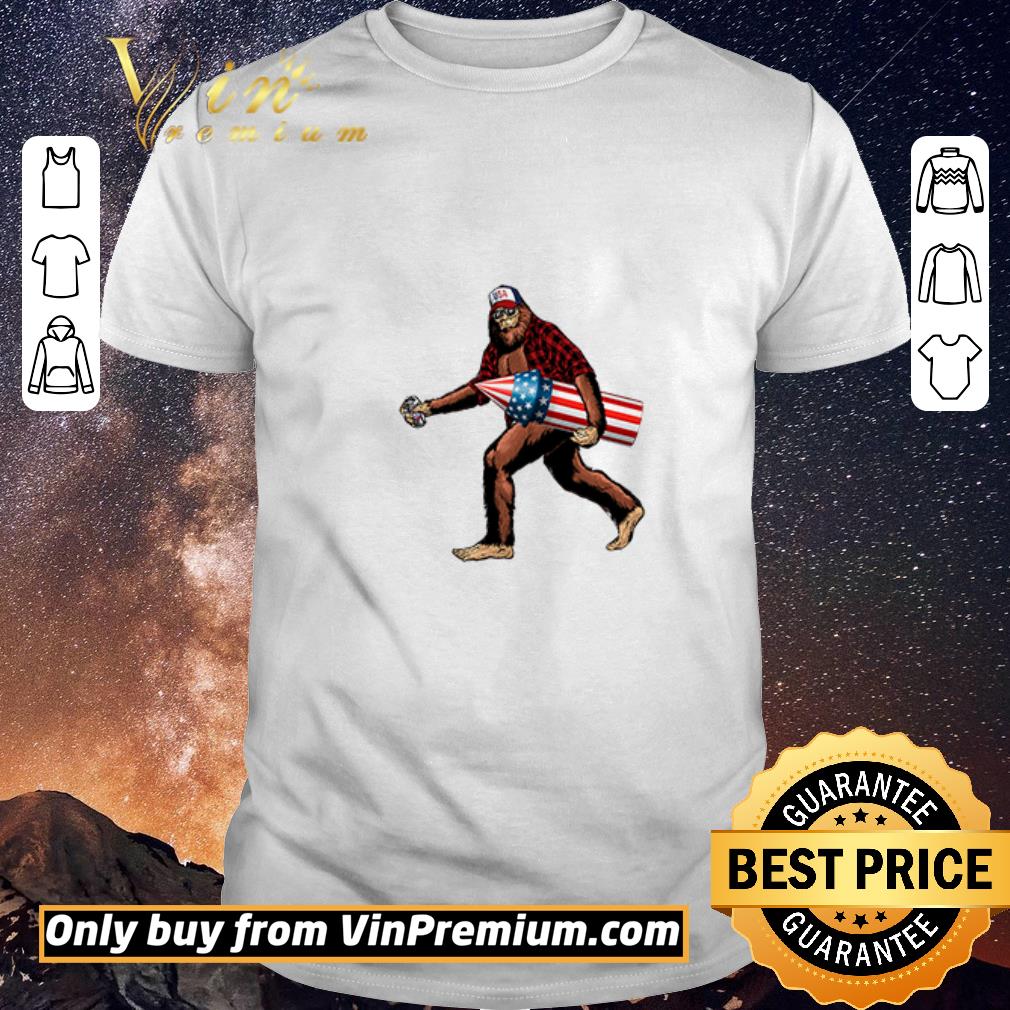 Awesome Sasquatch Fireworks Beer American Flag 4th of July Yeti shirt sweater