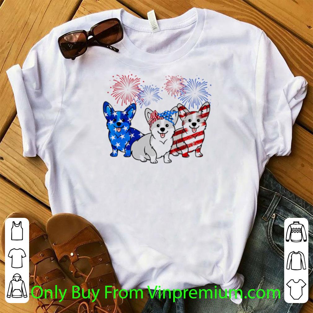 Top Firework Corgi Red Blue White American Flag Independence Day shirt