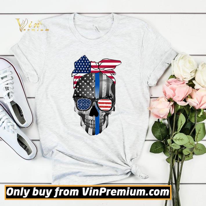 67210522 thin blue line skull flag american flag skull 4th of july shirt sweater 4 - Thin Blue Line Skull Flag American Flag Skull 4th of July shirt sweater