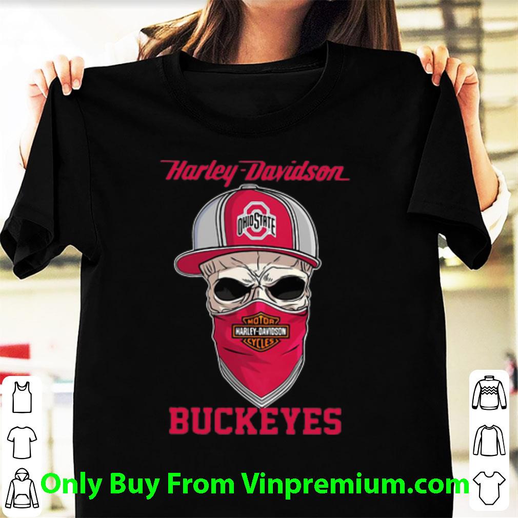 Awesome Skull Mask Harley Davidson And Ohio State Buckeyes Hat shirt