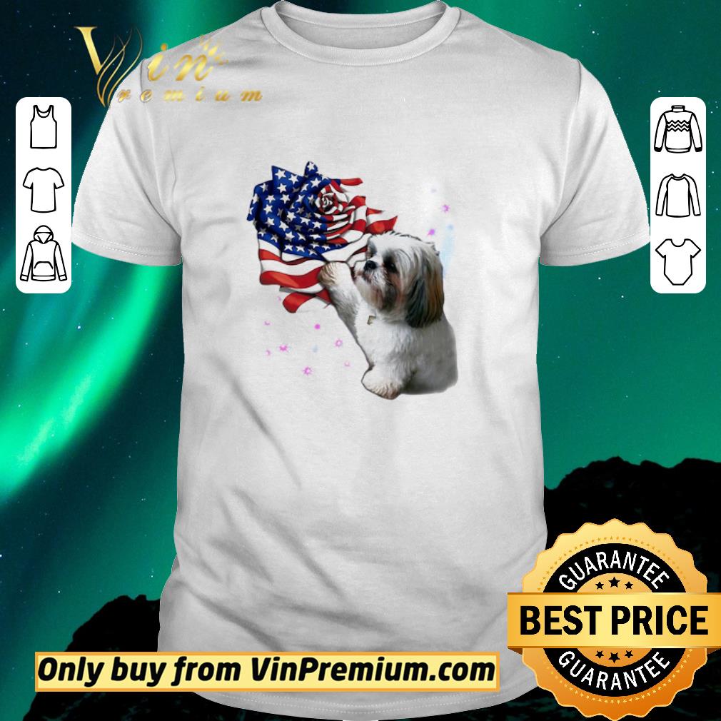 Hot Shih Tzu American flag rose shirt sweater