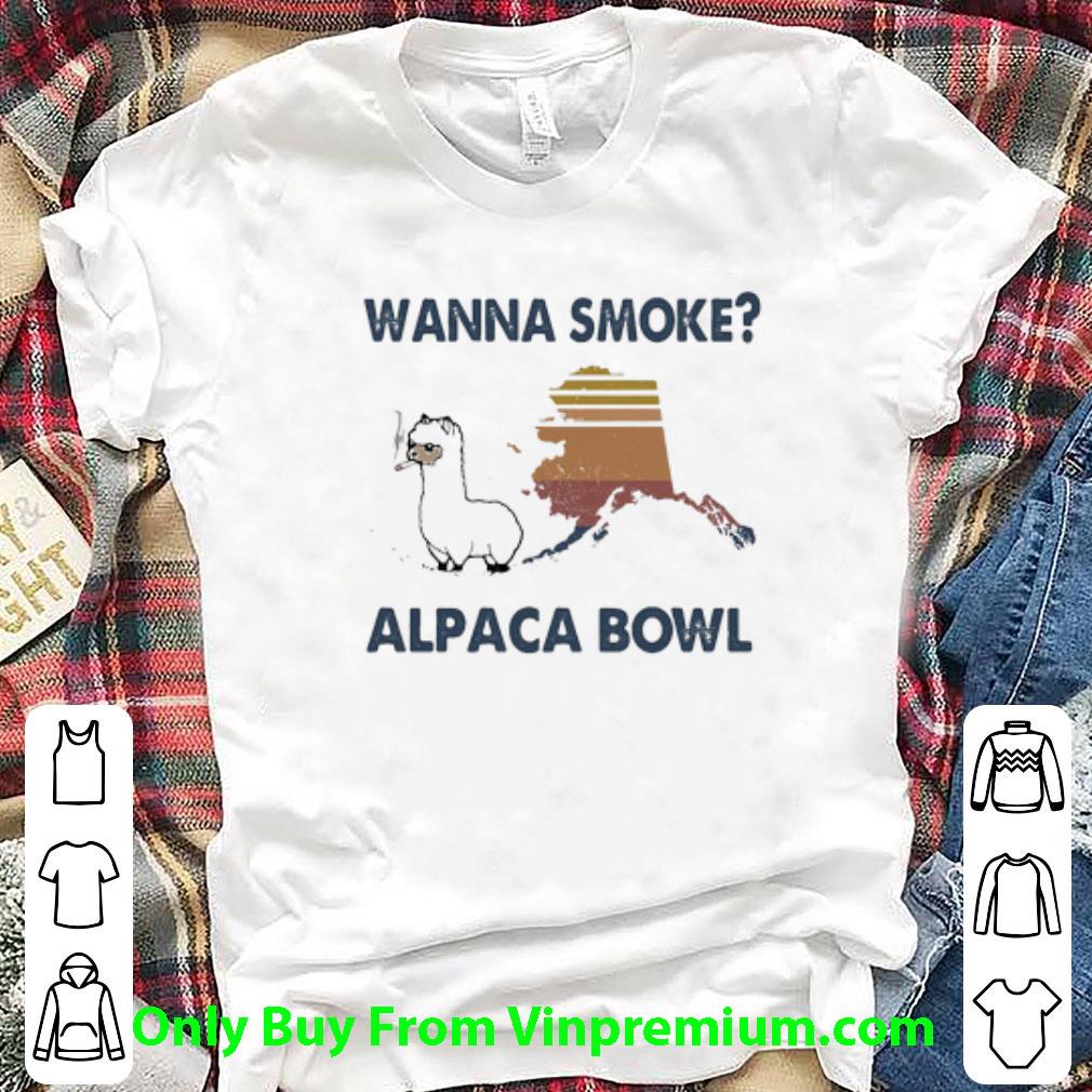 Awesome Vintage Llama Wanna Smoke Alpaca Bowl Alaska Map shirt