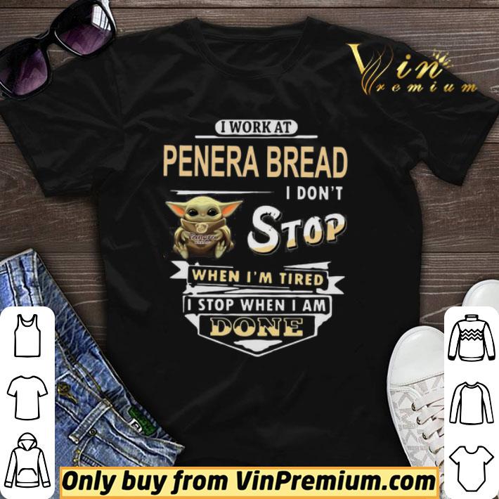 Baby yoda hug I work at panera bread I dont stop when im tired I stop when I am done shirt sweater