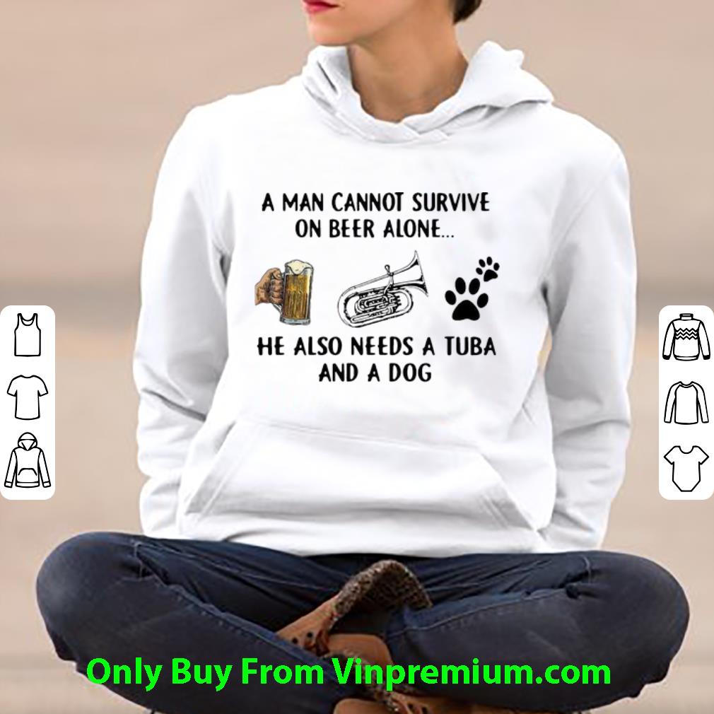 e71dceec awesome a man cannot survive on beer alone he also needs a tuba and a dog shirt 4 - Awesome A Man Cannot Survive On Beer Alone He Also Needs A Tuba And A Dog shirt