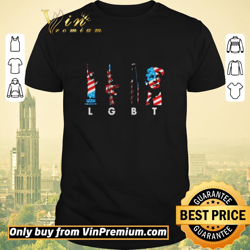 American flag LGBT Liberty guns beer and Trump shirt sweater