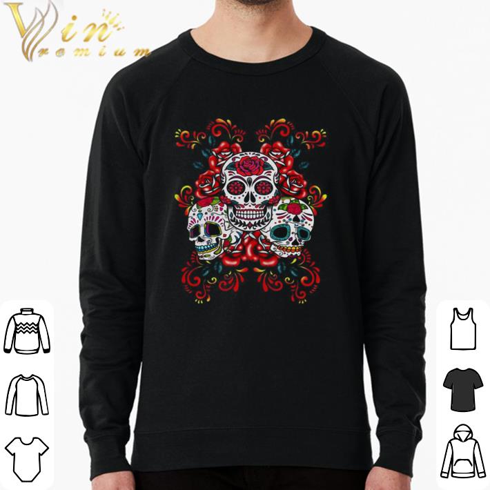 7fef0f8e pretty triple skull red floral day of the dead sugar skulls shirt sweater 4 - Pretty Triple Skull Red Floral Day Of The Dead Sugar Skulls shirt sweater