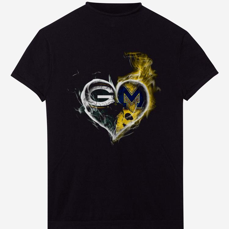 Heart Green Bay Packers and Michigan Wolverines Football Shirt