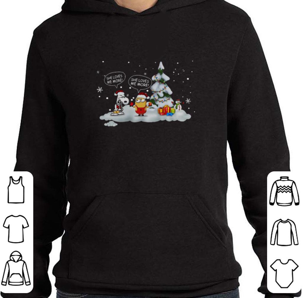 b3971cc5 hot snoopy and minions she loves me more christmas sweater shirt 4 - Hot Snoopy And Minions She Loves Me More Christmas Sweater shirt