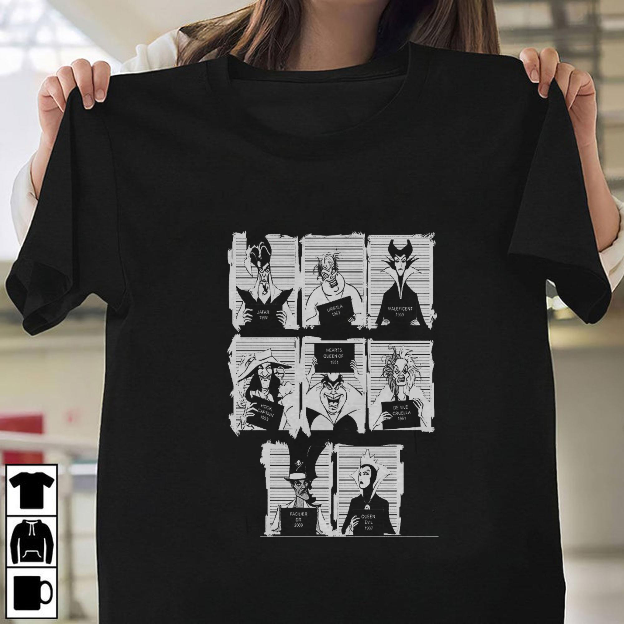 Vintage Disney Villains Mugshot Funny Cool T Shirt