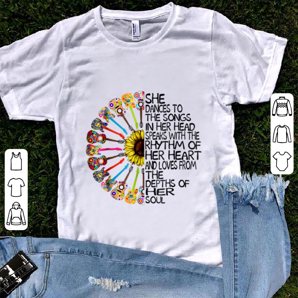Awesome She Dance To The Song In Her Head Speaks With The Rhythm Of Heart Heart Guitar Hippie Sunflower shirt 1 - Awesome She Dance To The Song In Her Head Speaks With The Rhythm Of Heart Heart Guitar Hippie Sunflower shirt