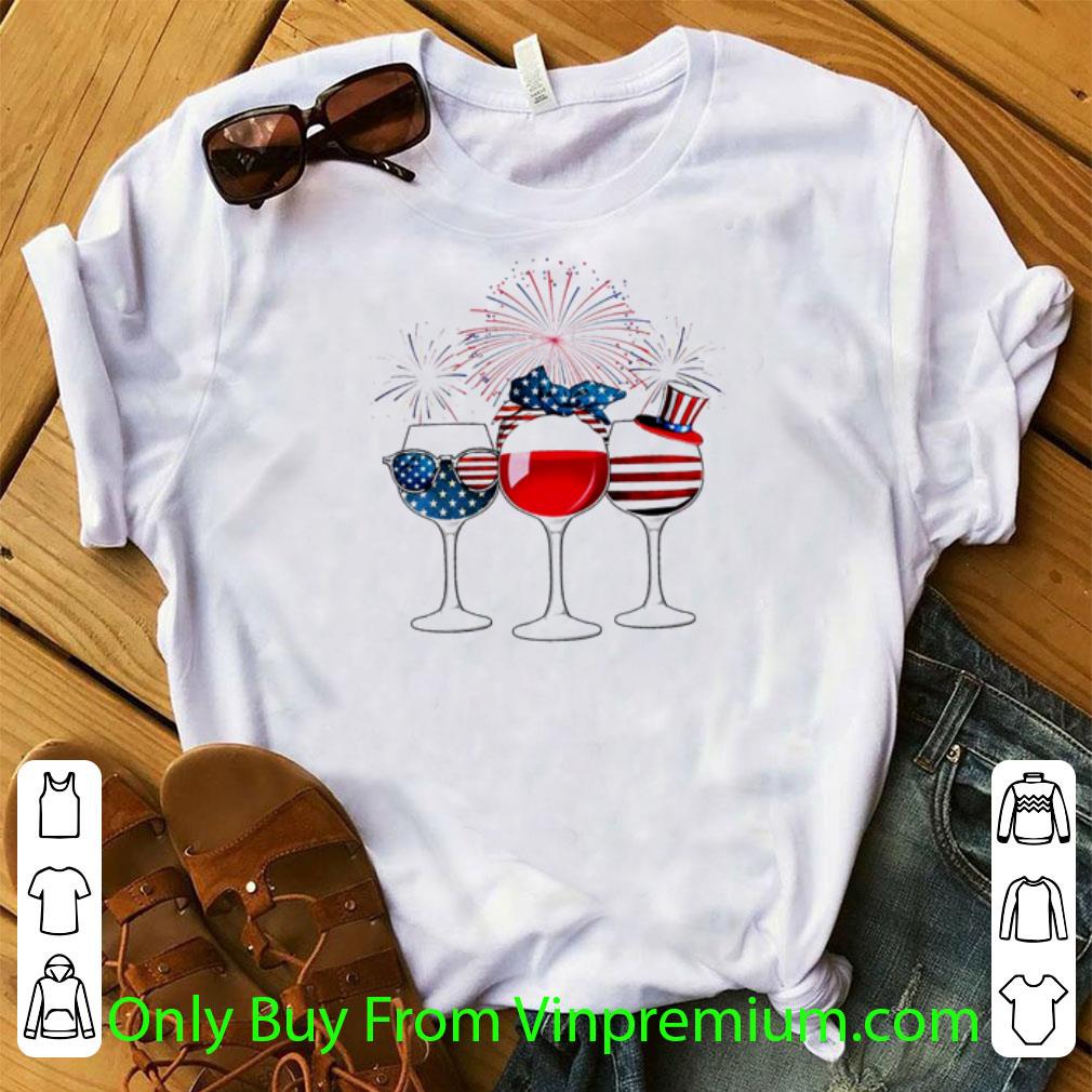 Premium Firework Glass Wine American Flag Independence Day shirt