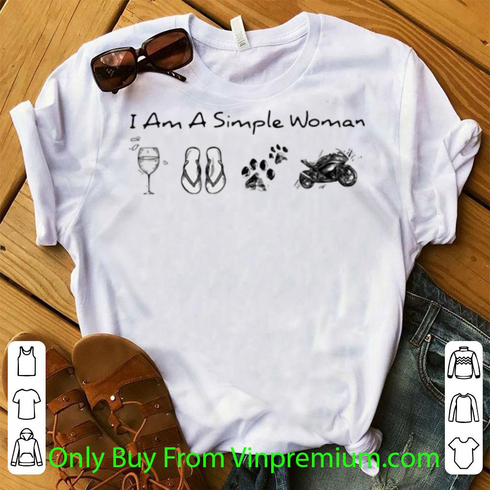 Awesome I Am A Simple Woman Wine Flop Dog Paw And Motorcycle shirt