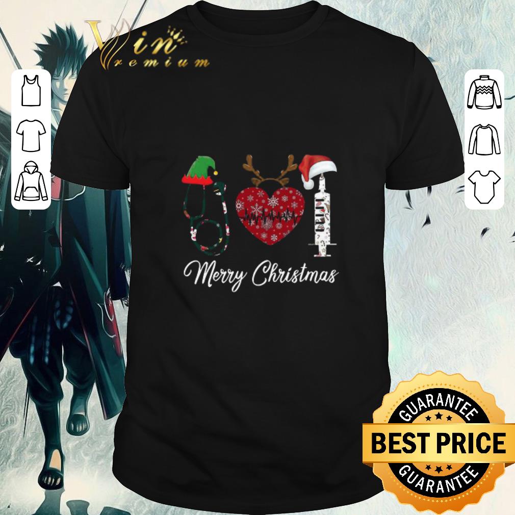 Top Merry Christmas Nursing Elf Reindeer Santa Hat Stethoscope Sweater shirt