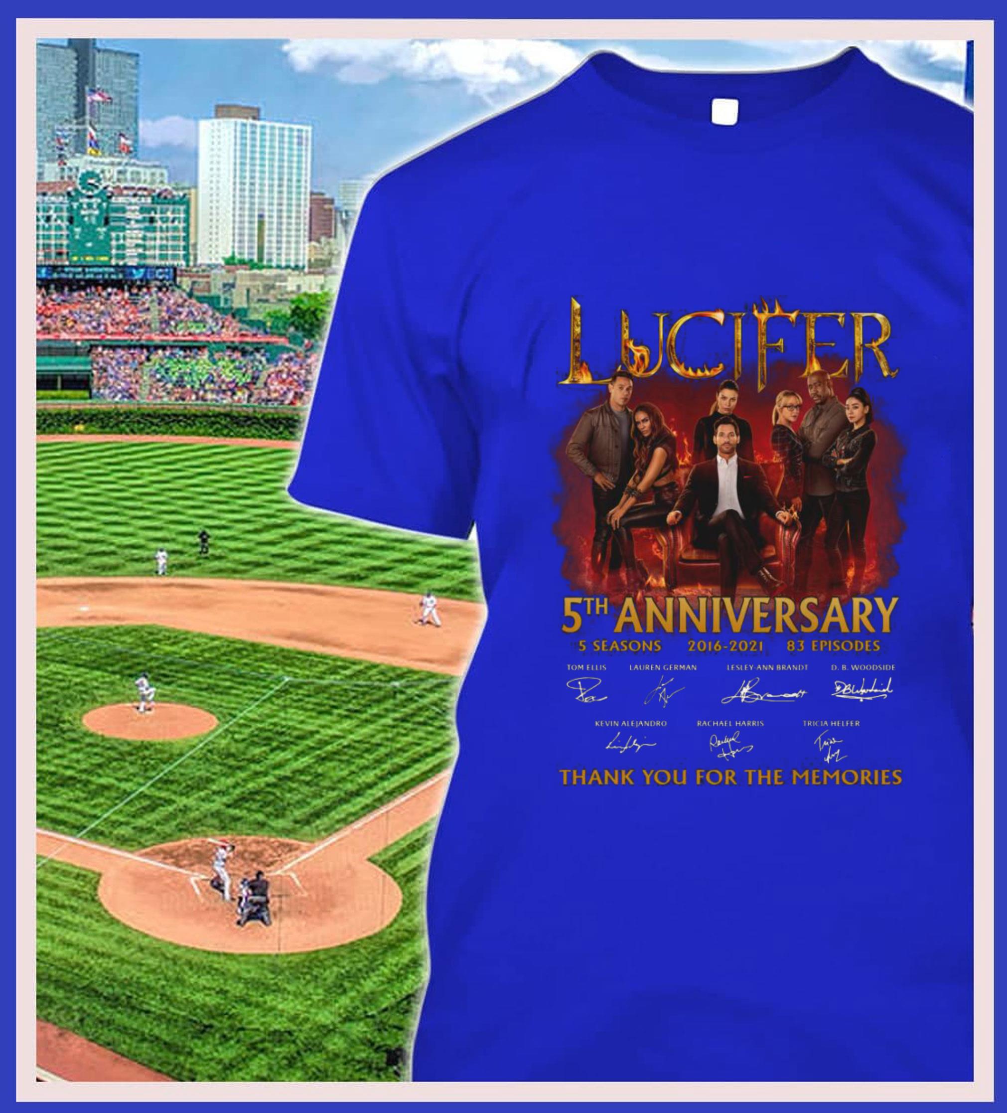 Official Lucifer TV Series 5th anniversary 5 seasons 2016-2021 83 episodes signatures thank memories shirt Lucifer TV Series 5th anniversary 5 seasons 2016 2021 83 episodes signatures thank memories shirt 2 - Official Lucifer TV Series 5th anniversary 5 seasons 2016-2021 83 episodes signatures thank memories shirt