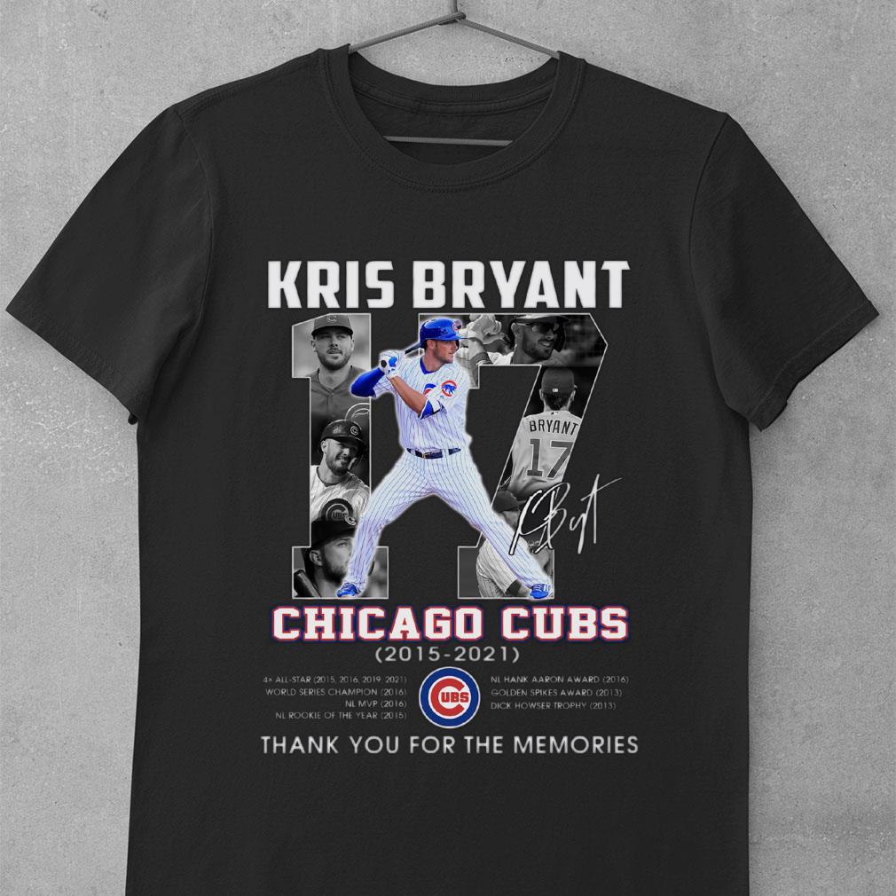 Original No. 17 Kris Bryant Signature Chicago Cubs 2015-2021 All Star World Series Champion Thank You Shirt