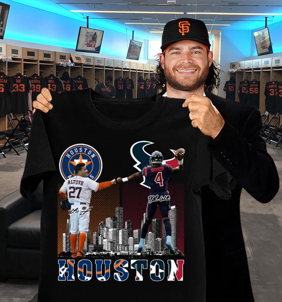 Official No. 27 Altuve Houston Astros and No. 4 Watson Houston Texans Signatures Shirt No 27 Altuve Houston Astros and No 4 Watson Houston Texans Signatures Shirt 2 - Official No. 27 Altuve Houston Astros and No. 4 Watson Houston Texans Signatures Shirt