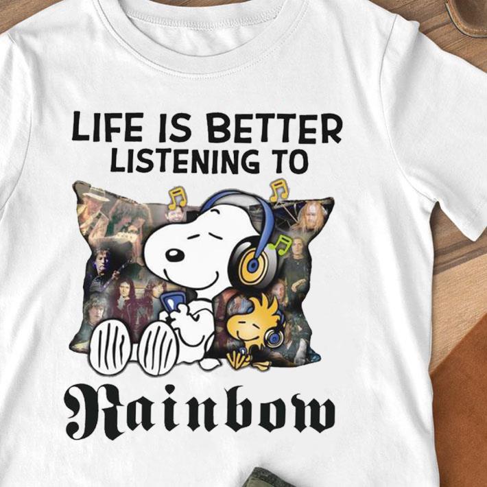Original Peanuts Snoopy Woodstock Life Is Better Listening To Rainbow Shirt
