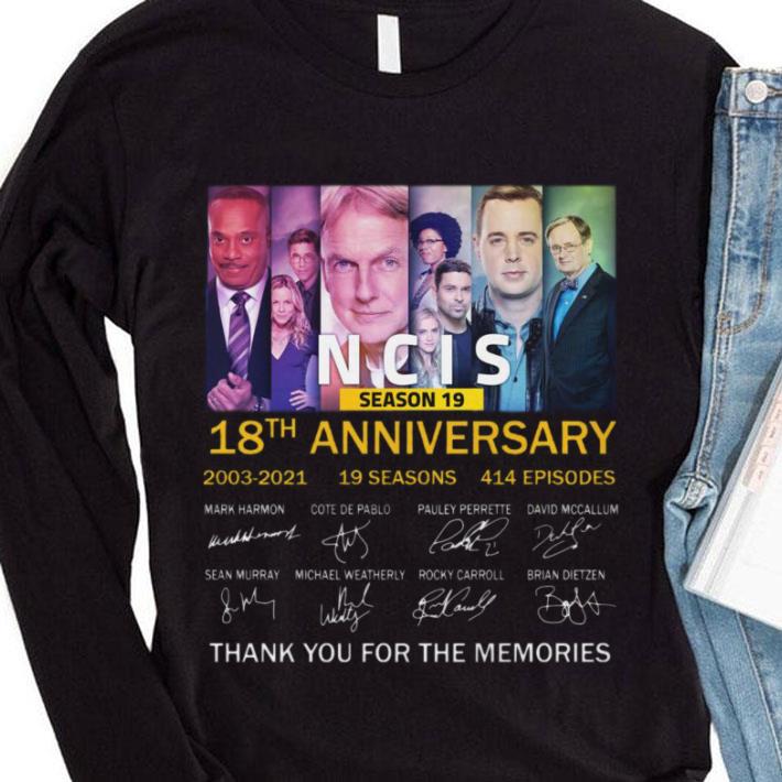 Official Season 19 NCIS 18th anniversary 2003-2021 19 seasons 414 episodes signatures thank memories shirt Season 19 NCIS 18th anniversary 2003 2021 19 seasons 414 episodes signatures thank memories shirt 4 - Official Season 19 NCIS 18th anniversary 2003-2021 19 seasons 414 episodes signatures thank memories shirt