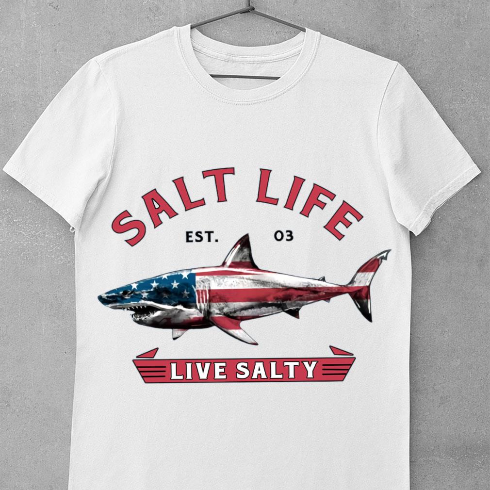 Hot Shark USA Flag Salt Life Live Salty America Shirt Shark USA Flag Salt Life Live Salty America Shirt 1 - Hot Shark USA Flag Salt Life Live Salty America Shirt