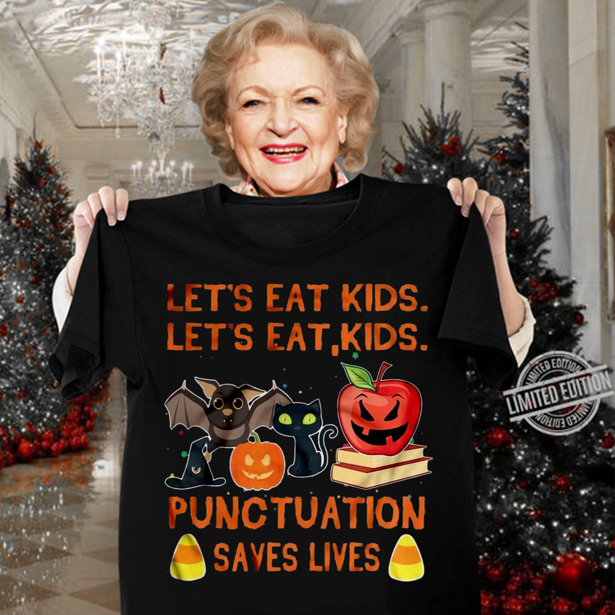 Official Halloween let's eat kids punctuation saves lives teacher's day shirt Halloween let s eat kids punctuation saves lives teacher s day shirt 3 - Official Halloween let's eat kids punctuation saves lives teacher's day shirt
