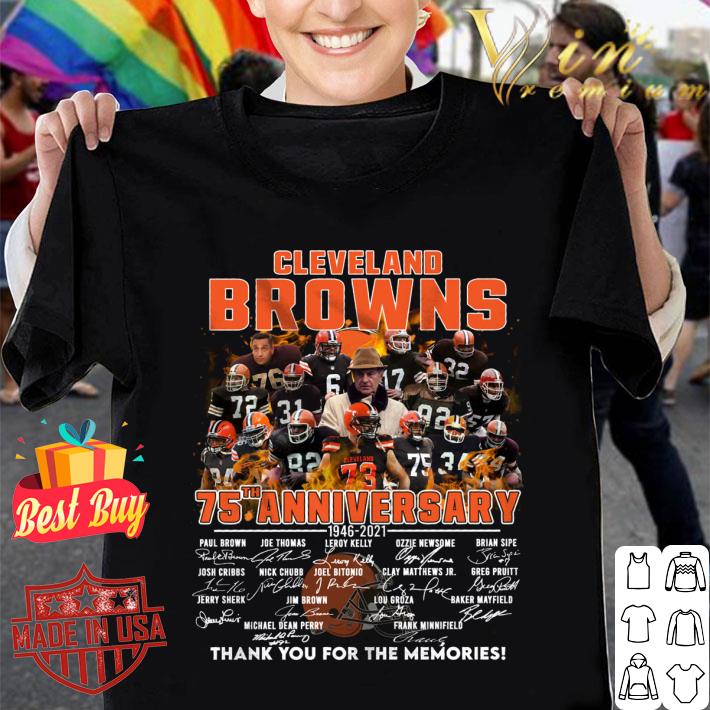 Official Team NFL Cleveland Browns 75th anniversary 1946-2021 Signatures Thank You For The Memories Shirt