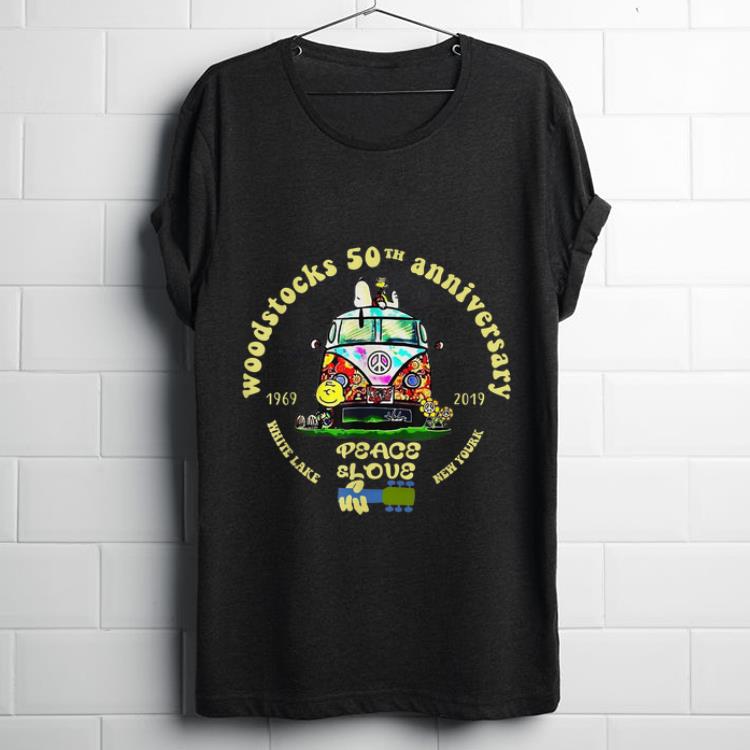 Hot Woodstock 50th Anniversary Peace Bus Snoopy and Charlie Brown White lake New york shirt 1 - Hot Woodstock 50th Anniversary Peace Bus Snoopy and Charlie Brown White lake New york shirt