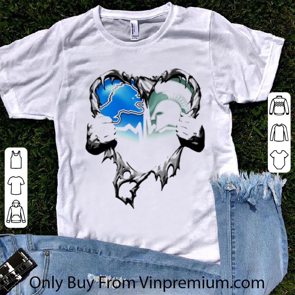 Hot Detroit Lions Vs Michigan State Spartans Blood Inside Me Heart shirt