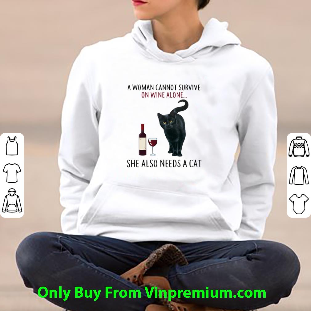 d6241c0e pretty a woman cannot survive on wine alone she also needs a cat black shirt 4 - Pretty A Woman Cannot Survive On Wine Alone She Also Needs A Cat Black shirt