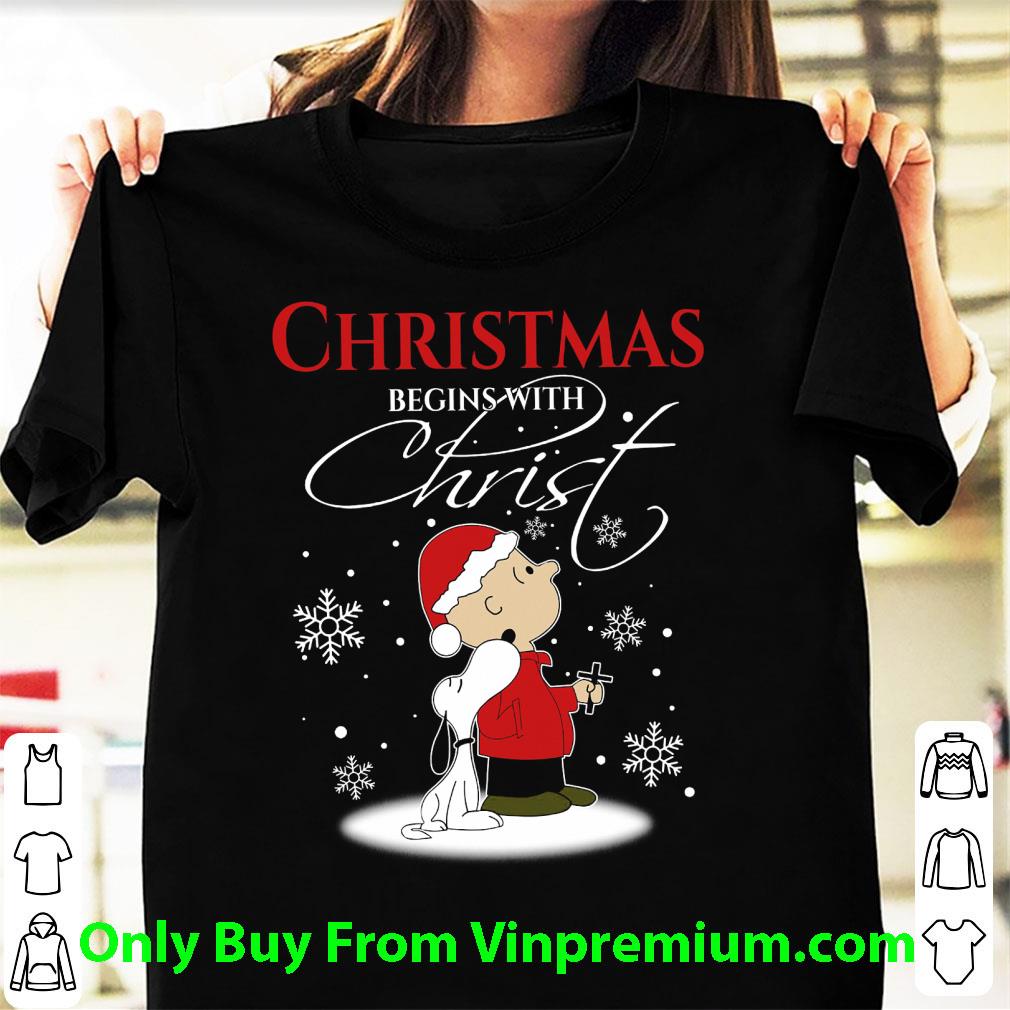 Official Christmas Begin With Christ Snoopy And Charlie Brown shirt