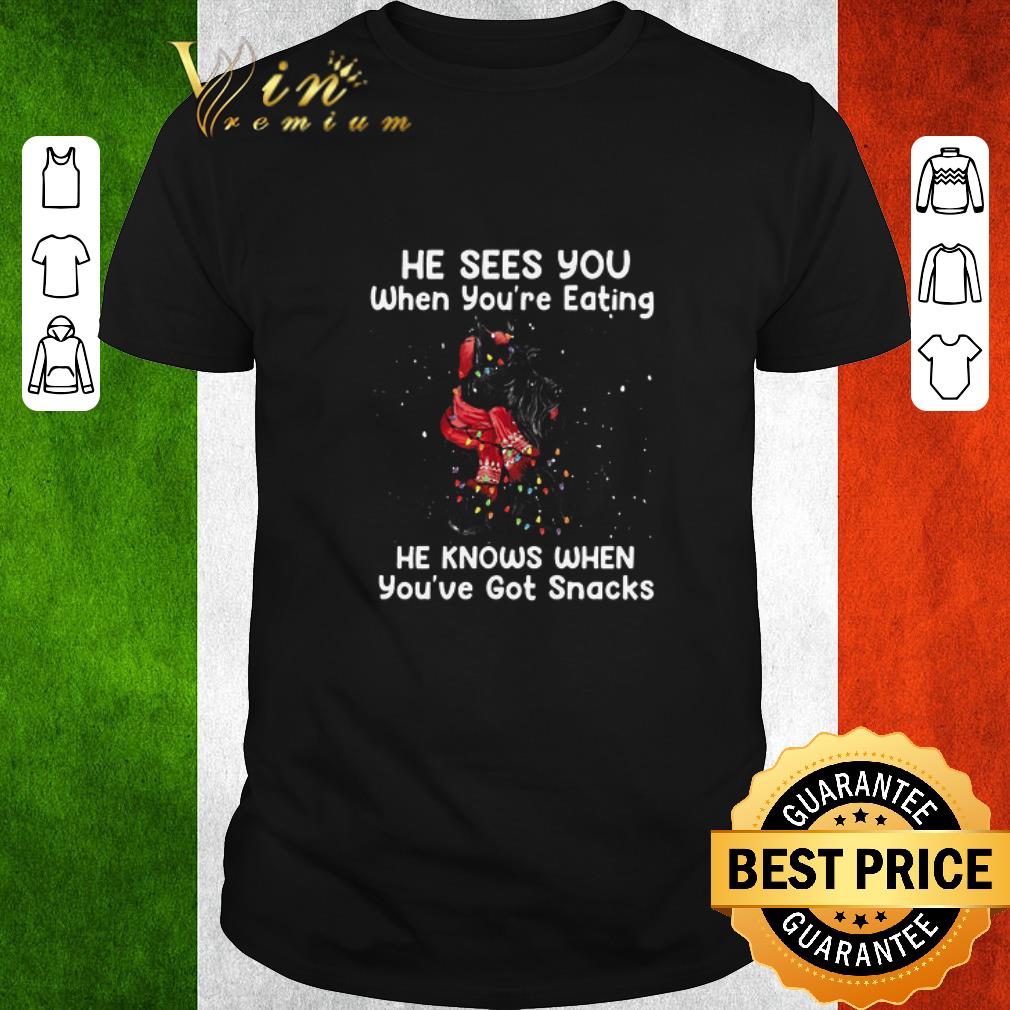 Original Scottish Terrier He Sees You When You’re Eating He Knows When You’ve Got Snacks shirt