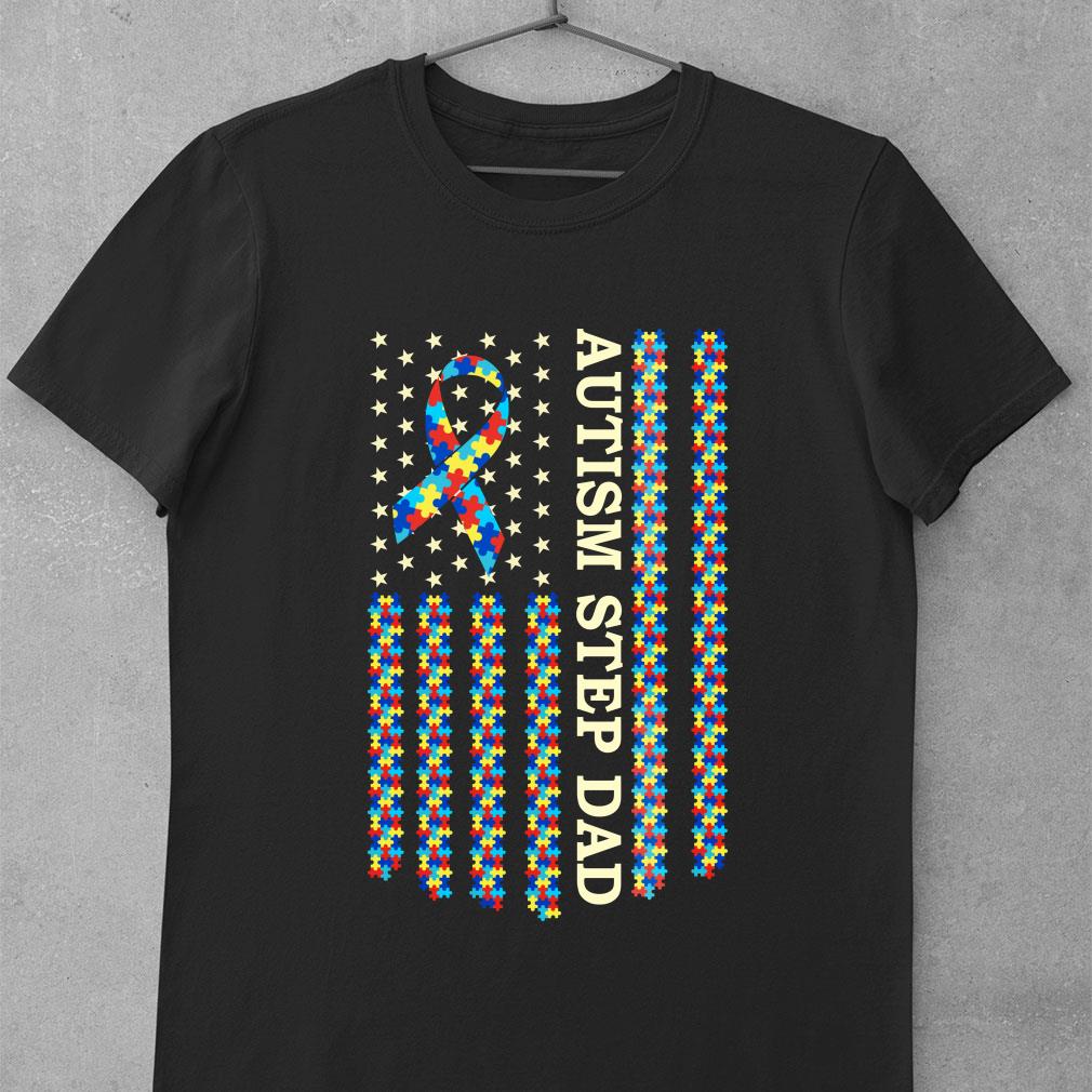 Premium Autism Awareness Proud Autism Step Dad Vintage US Flag Gifts shirt