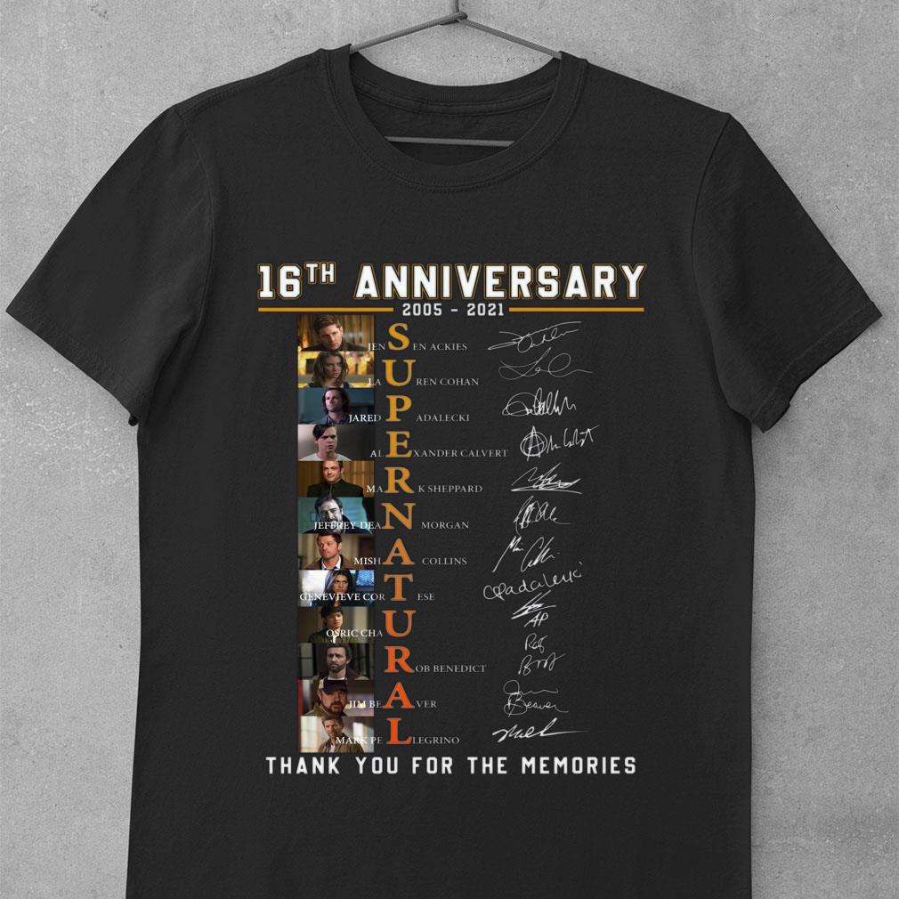 Best 16th Anniversary Supernatural Tv Show 2005-2021 Thank You For The Memories Signatures Shirt