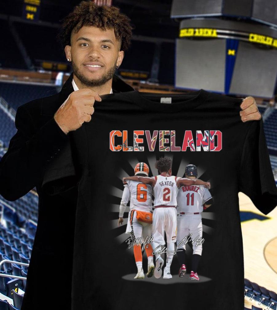 Original Cleveland Sports Teams Cleveland Browns Cleveland Cavaliers Cleveland Indians Signatures Shirt